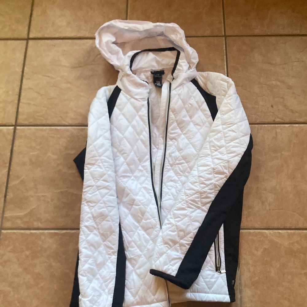 White and Black Quilted Jacket with Hood
